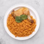Jollof rice with protein of choice (chicken, turkey, fish, beef)